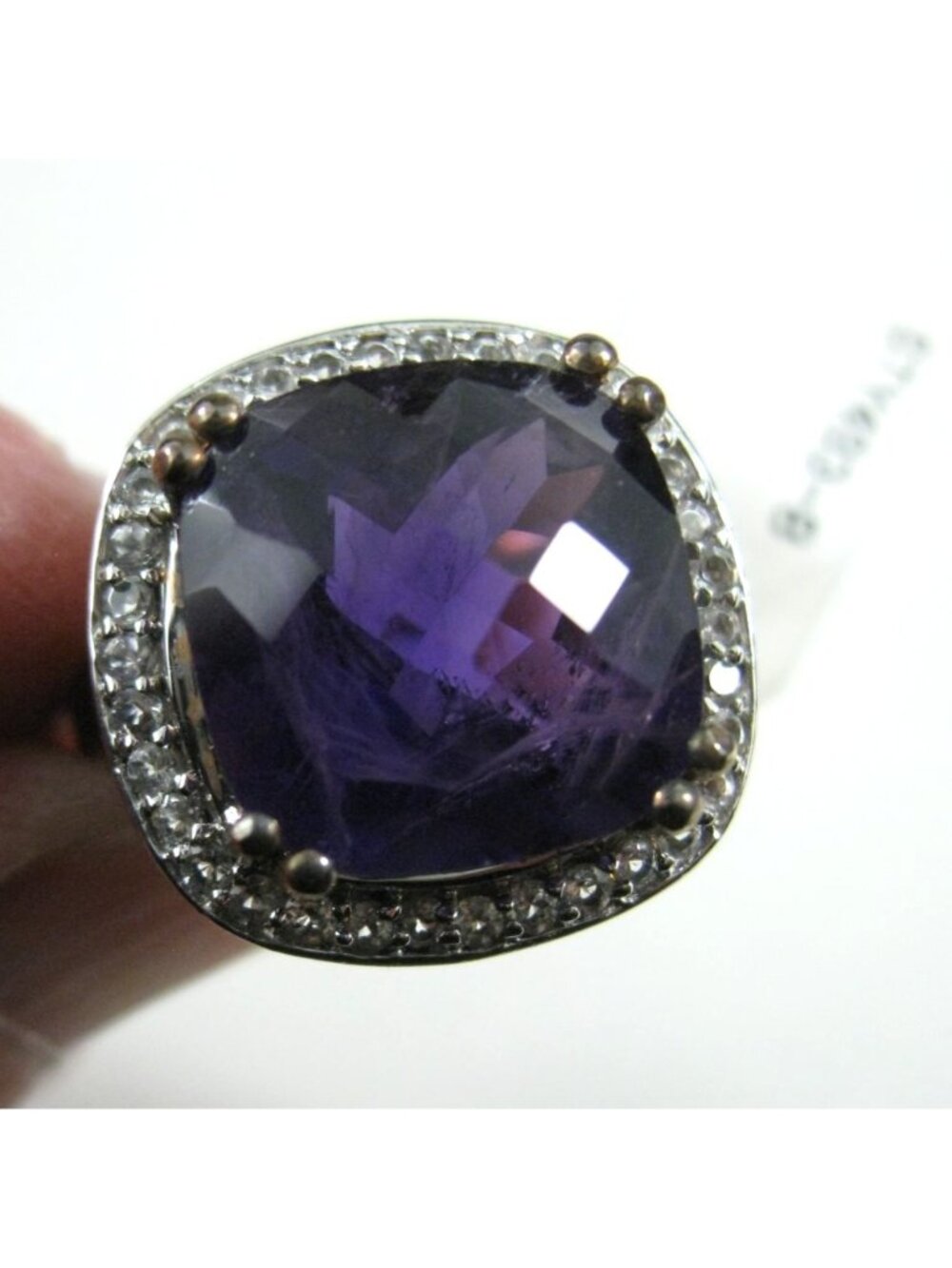 Sterling Silver 925 Purple Faceted Glass Ring Halo Cocktail Size 8 India